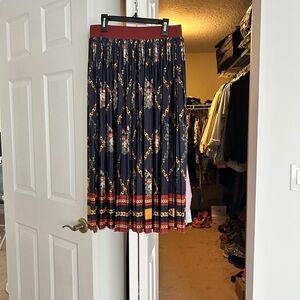 Zara Navy and Red Floral Chain Maxi Skirt